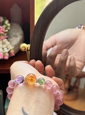 贝奇手作· 【春日載陽】天然草莓晶紫水晶黄塔晶绿祖母水晶手串