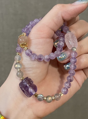 贝奇手作女士天然水晶保金手链