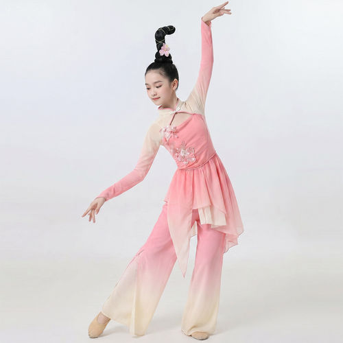 儿童古典舞演出服飘逸民族舞伞舞中国风女童扇子舞练功服表演服装 - 图3