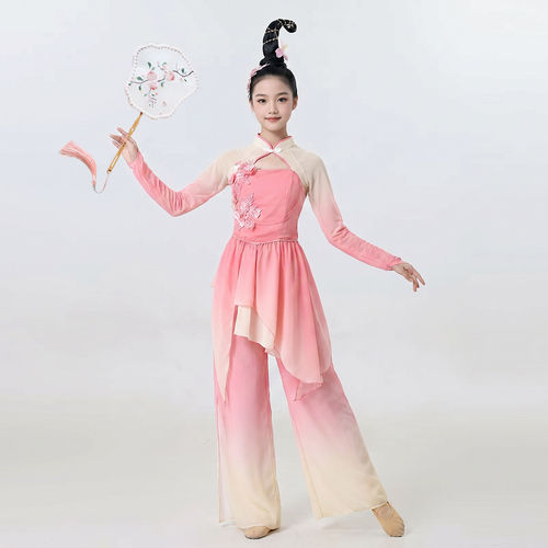 儿童古典舞演出服飘逸民族舞伞舞中国风女童扇子舞练功服表演服装 - 图0