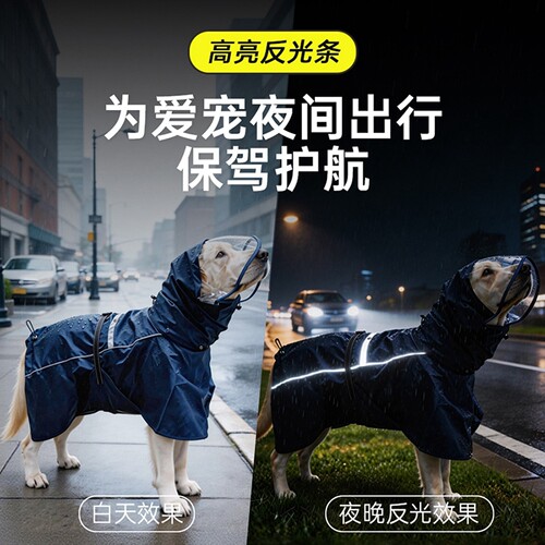 狗狗雨衣四季连帽斗篷小中大型犬金毛柯基超强防水反光宠物雨披 - 图1