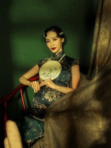2021新款复古中国风老上海孕妇妈咪艺术拍照旗袍写真影楼主题服装 - 图1