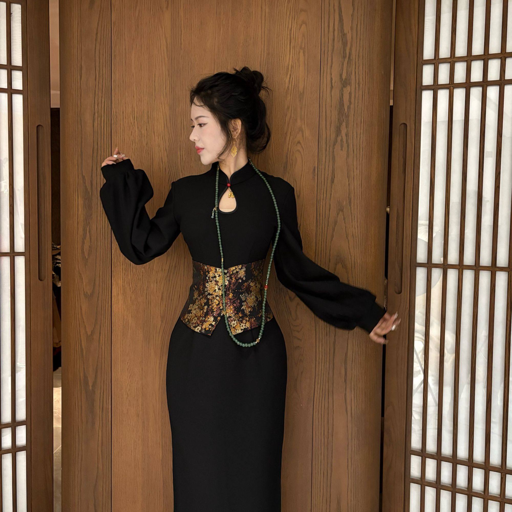 画报夫人原创新中式秋冬气质显瘦旗袍连衣裙 腰封金腰带,淘宝优惠券,粉丝福利购,淘宝优惠卷