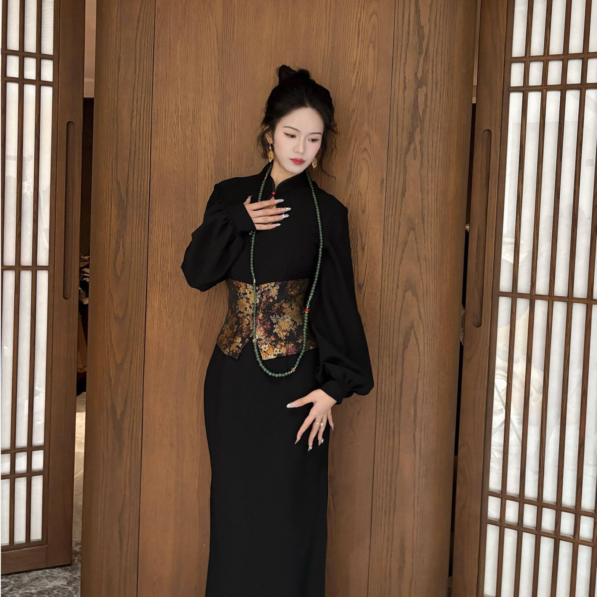 画报夫人原创新中式秋冬气质显瘦旗袍连衣裙 腰封金腰带,淘宝优惠券,粉丝福利购,淘宝优惠卷