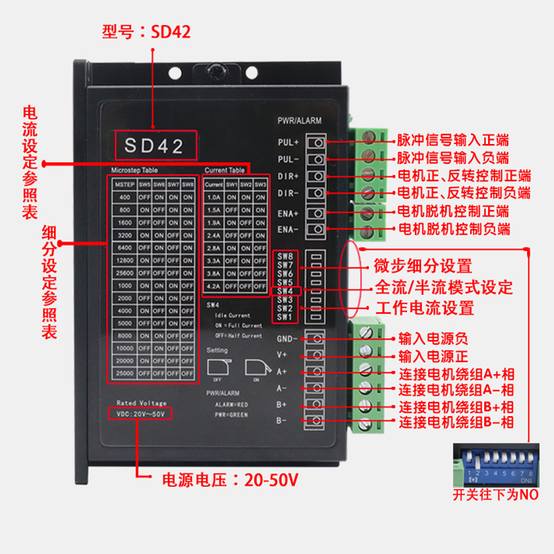 SD42两相步进电机驱动器适配42/57步进电机调速器 DC20-50V 4.2A - 图1