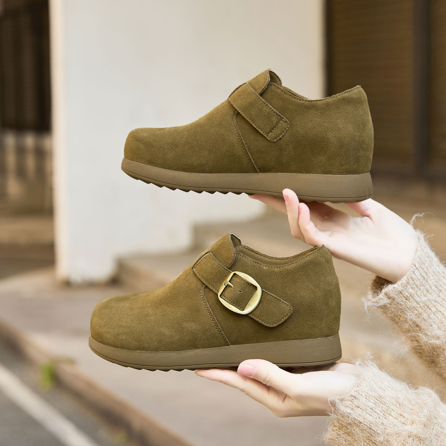 真皮勃肯鞋女厚底内增高女鞋2026新款豆豆鞋皮带扣休闲单鞋乐福鞋,淘宝优惠券,粉丝福利购,淘宝优惠卷