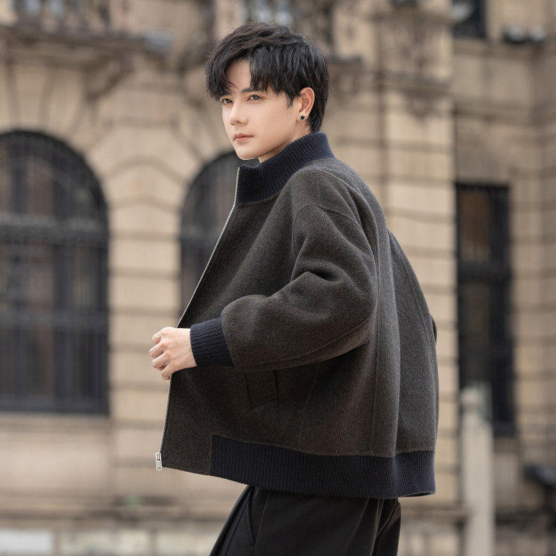 男士毛呢外套秋冬季新款双面羊毛呢子大衣短款立领加厚宽松夹克潮,淘宝优惠券,粉丝福利购,淘宝优惠卷