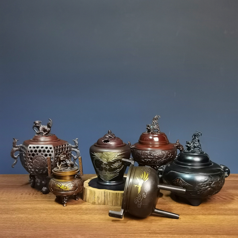 現品限り一斉値下げ! 香炉 銅製 香合 置物 獅子 三具足 花鳥模様 仏具