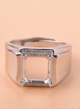 diy正方形男士镀18k白金戒指空托