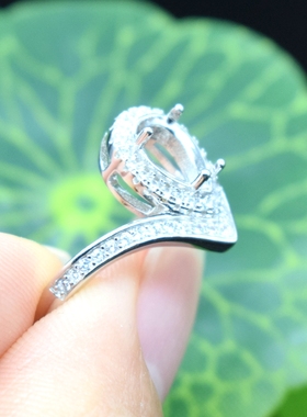 日韩版水滴形戒指空托白金diy