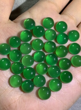 天然蛋面绿玉髓戒面宝石圆形平底素面绿翡翠绿色戒指主石裸石diy
