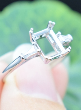 韩版甜美长方形纯银戒托宝石diy