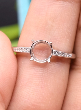 日韩圆形纯银戒指空托女生女款