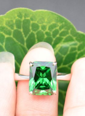 长方形祖母绿宝石戒指简约925