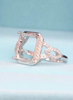 diy镶钻长方形镀18k白金戒指空托