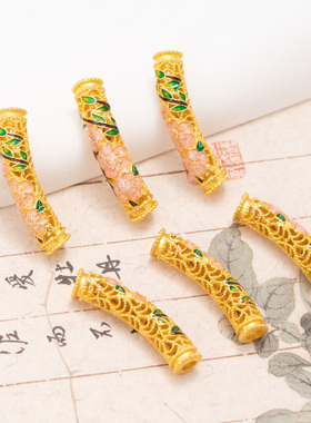 铜镀珐琅彩镂空十二月花弯管串珠