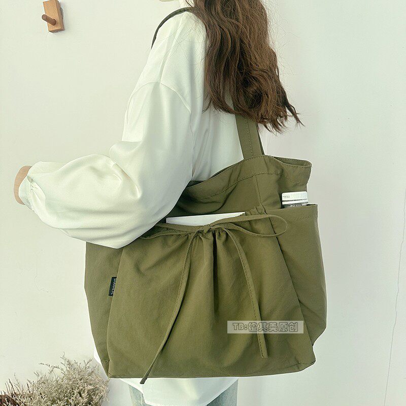 原创蝴蝶结托特包女轻便布包时尚百搭通勤单肩布袋大容量学生上课,淘宝优惠券,粉丝福利购,淘宝优惠卷