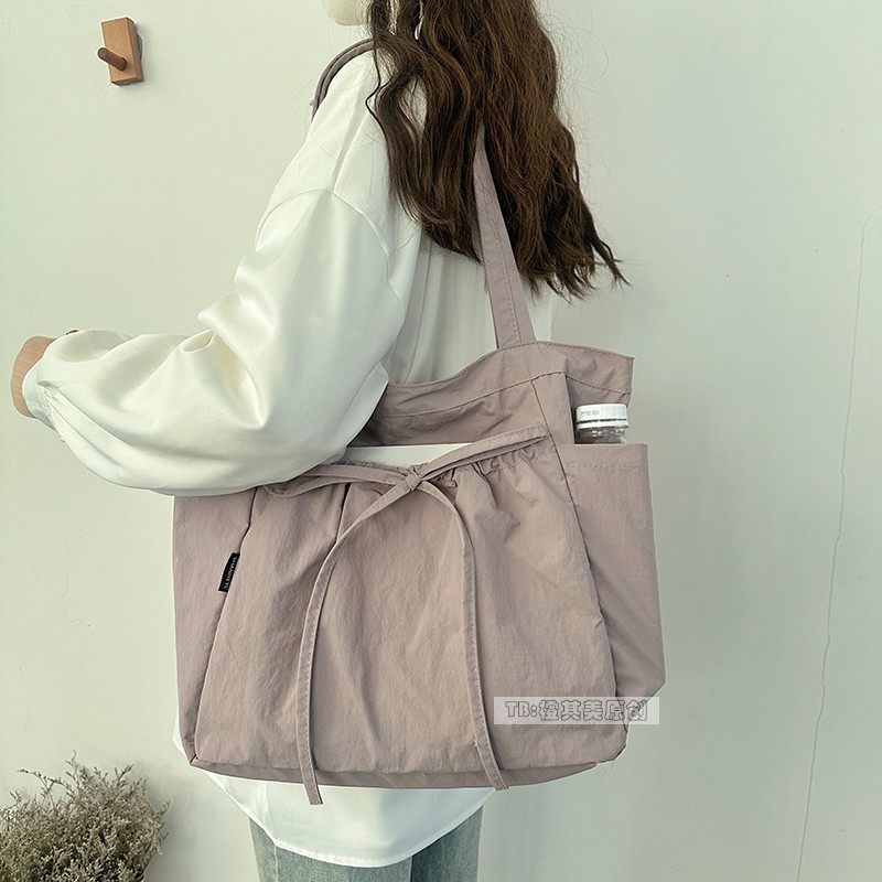 原创蝴蝶结托特包女轻便布包时尚百搭通勤单肩布袋大容量学生上课,淘宝优惠券,粉丝福利购,淘宝优惠卷