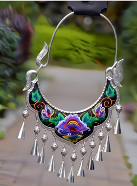 新款民族风老绣苗银项链原创复古宫廷彝族项圈饰品演出道具配饰