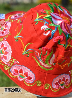 云南民族风刺绣帽子女士复古花卉圆形遮阳帽休闲复古百搭遮阳帽