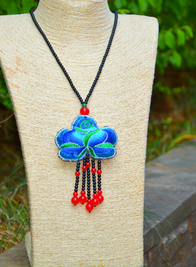 民族风植物花卉手工刺绣圆珠链