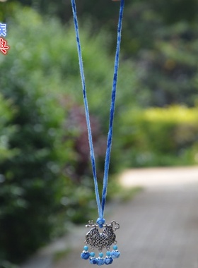 云南民族风长款扎染毛衣链大理复古蓝染项链旅游纪念品