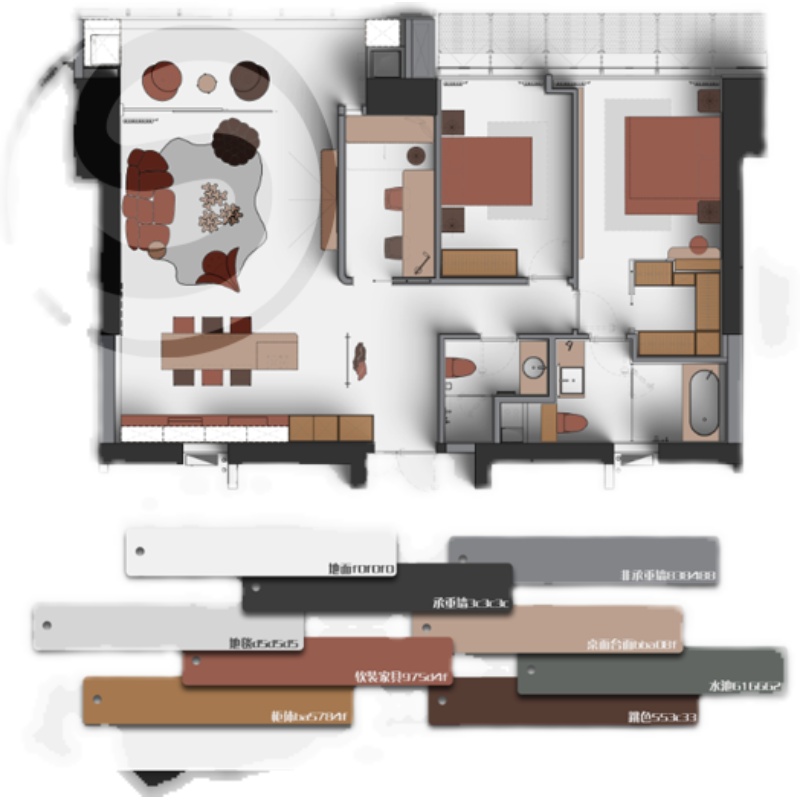 ps彩平图配色预设工具室内设计平面图色卡填充psd彩平图30套-图3