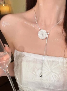 韩系闪钻网纱山茶花朵项链女2026新款高级感轻奢小众锁骨颈链配饰