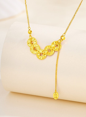 s925纯银碎冰冰五帝钱币项链女款