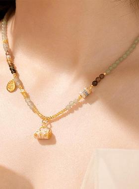 2024新款碧玺和田玉锁包珐琅项链