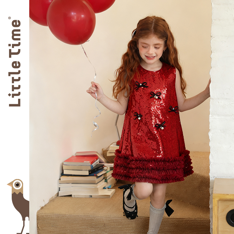 littletime女童连衣裙2025秋冬新款儿童韩版亮片蝴蝶结公主裙,淘宝优惠券,粉丝福利购,淘宝优惠卷