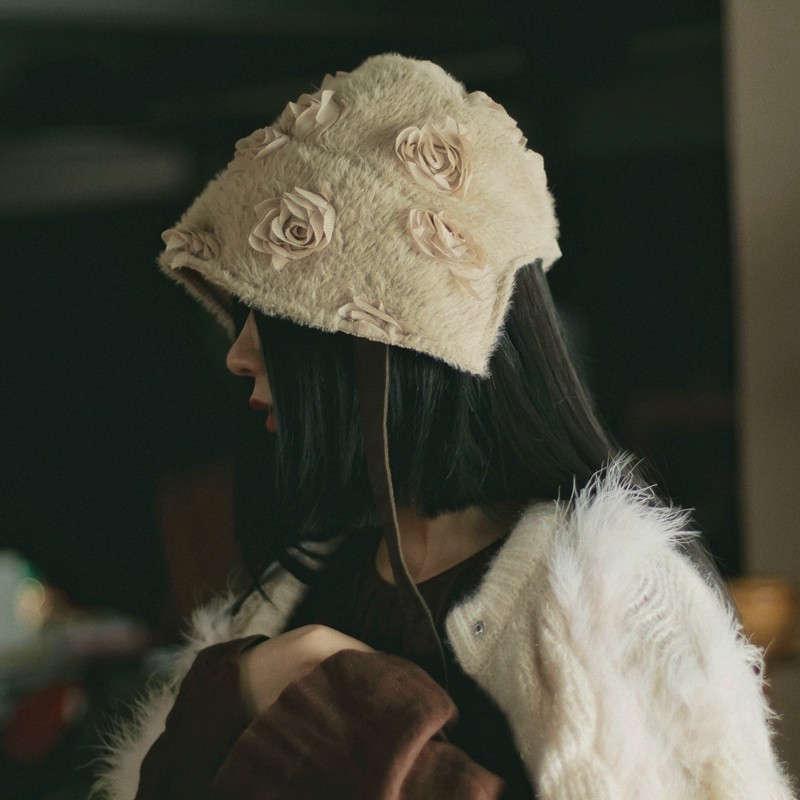 MING 黑桃皇后 l 原创花朵复古毛绒秋冬波奈特帽防风绳盆帽侍女帽,淘宝优惠券,粉丝福利购,淘宝优惠卷