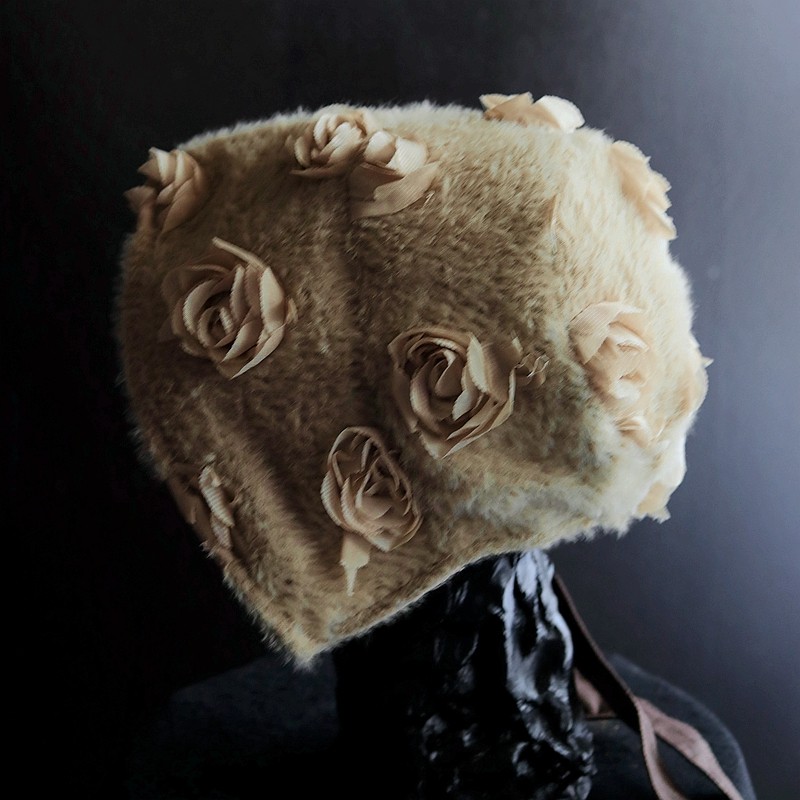 MING 黑桃皇后 l 原创花朵复古毛绒秋冬波奈特帽防风绳盆帽侍女帽,淘宝优惠券,粉丝福利购,淘宝优惠卷