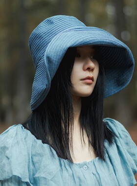 春夏大檐亚麻折叠防晒帽渔夫帽
