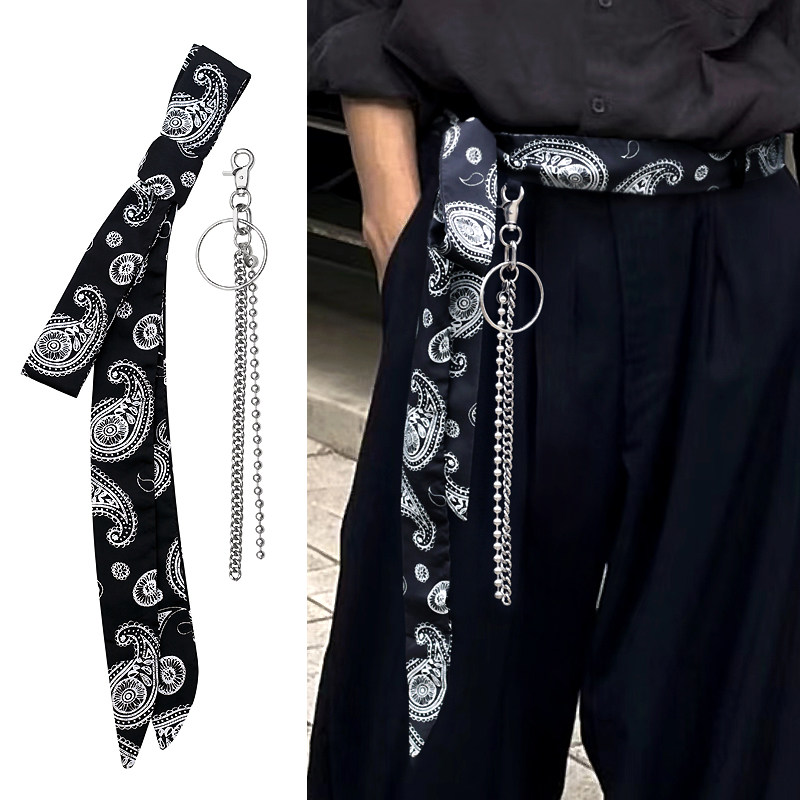 KS official复古黑色腰果花男士腰带丝巾男潮ins配牛仔裤飘带女士