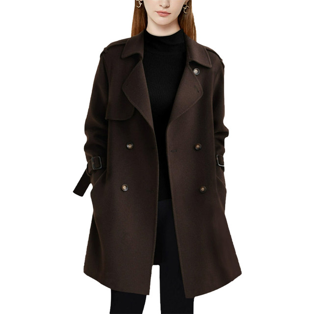 High-end Hepburn style slim wool wool coat