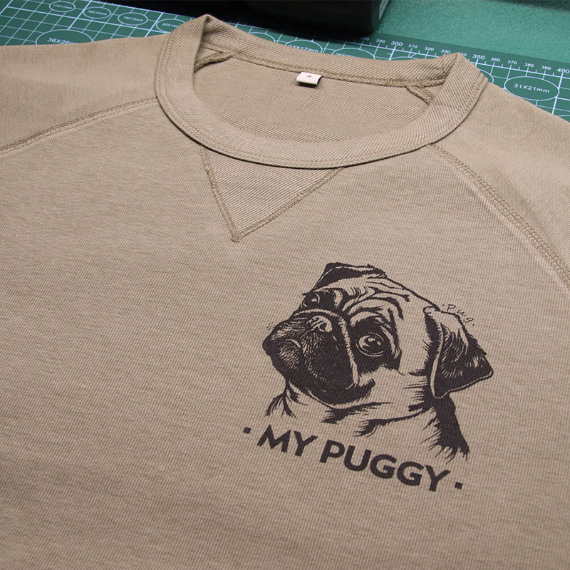 MY PUGGY巴哥犬头像素描图案T恤PUG DOG 复古斜纹双面棉插肩袖宽 - 图1