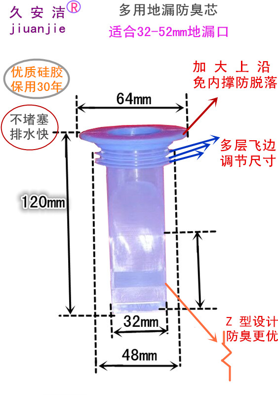 地漏防臭器芯32-52mm地漏管口通用卫生间硅胶厨房下水管道圆形盖-图2