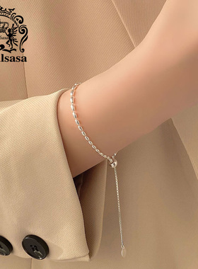 皇家莎莎S925银小米粒手链女款简约百搭素链手腕串珠手环手饰