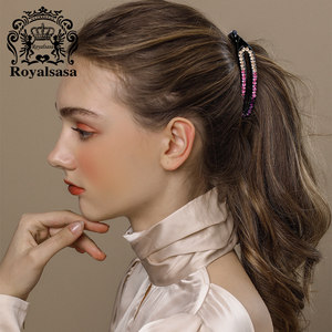 皇家莎莎香蕉夹竖夹马尾发夹韩国发饰水钻优雅扭夹头饰品防滑顶夹