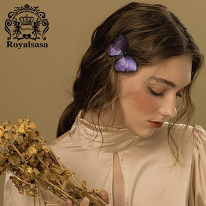 皇家莎莎发侧夹甜美蝴蝶头饰发夹手工边夹发卡子一字夹刘海夹饰品