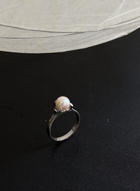 中古珍珠银戒14#