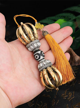 新款纯铜天珠九股金刚杵降魔杵手把件摆件不掉色工艺