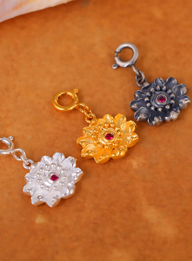 纯银S925乌巴拉花吊坠藏式民族风