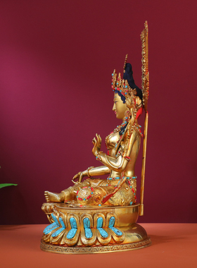 藏式绿度母镶嵌宝石双莲座款