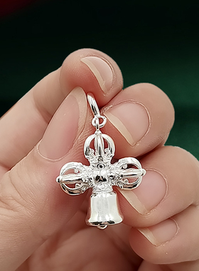 S925银藏式十字金刚铃杵吊坠