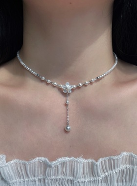 原创设计贝壳花珍珠流苏锁骨项链