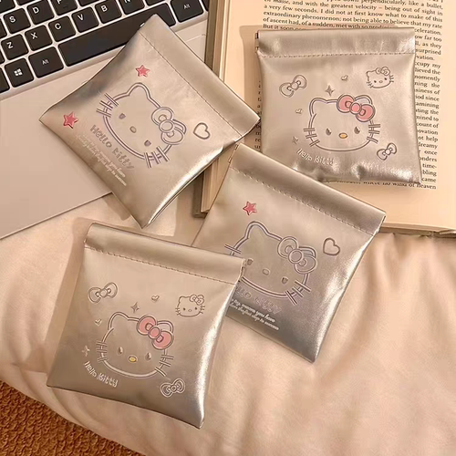 自动闭合弹片可爱KT猫咪收纳包PU皮防水便携口红数据线旅行收纳袋 - 图1