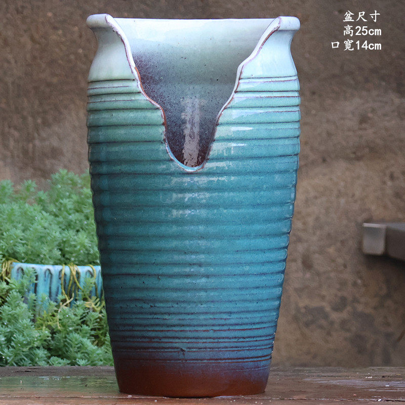 复古陶瓷缺口悬崖老桩多肉植物紫砂瘦高大号切口粗陶透气陶罐花盆,淘宝优惠券,粉丝福利购,淘宝优惠卷