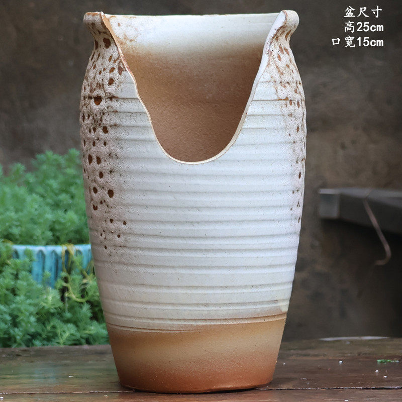 复古陶瓷缺口悬崖老桩多肉植物紫砂瘦高大号切口粗陶透气陶罐花盆,淘宝优惠券,粉丝福利购,淘宝优惠卷